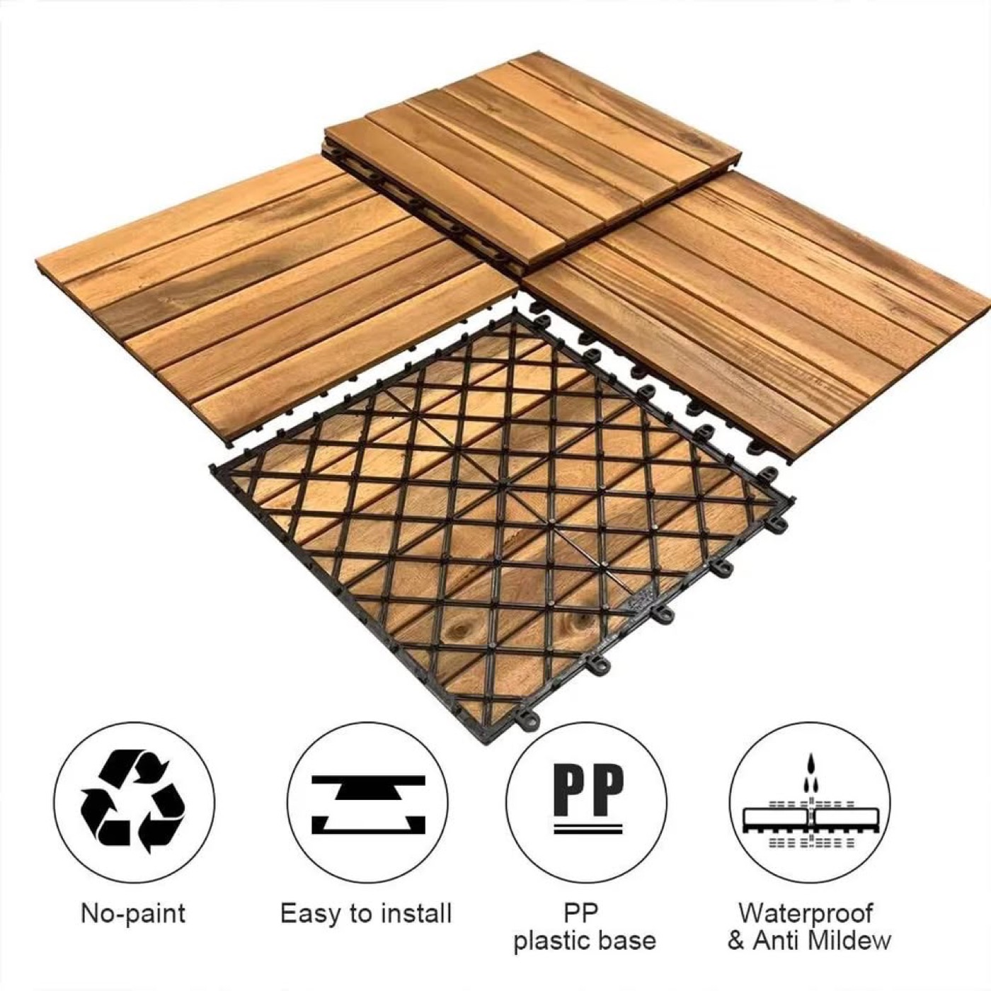 Acacia Wood Interlocking Deck Tiles — 12 × 12 in, set of 10 photo 7